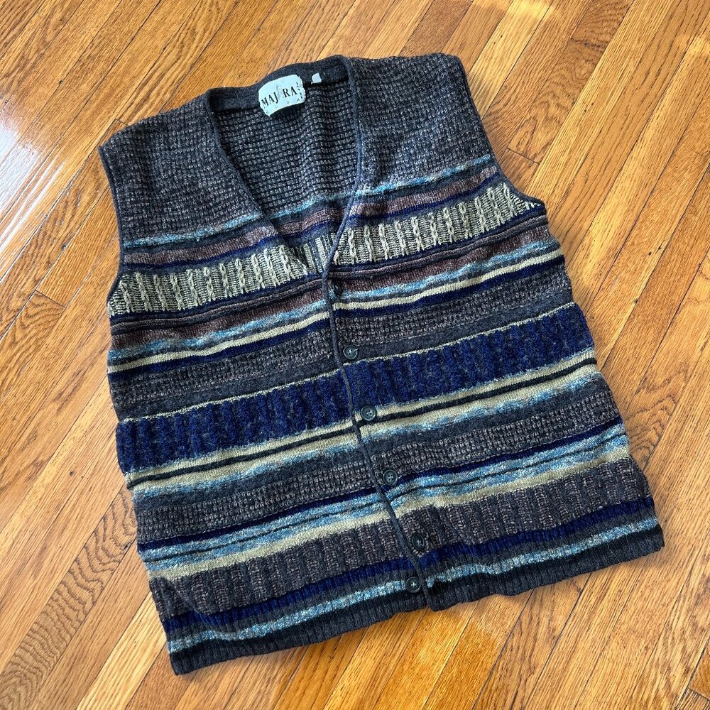 Vintage 90s 3D Textured Italian Made Ugly Grandpa Sweater Vest - Men's Medium
